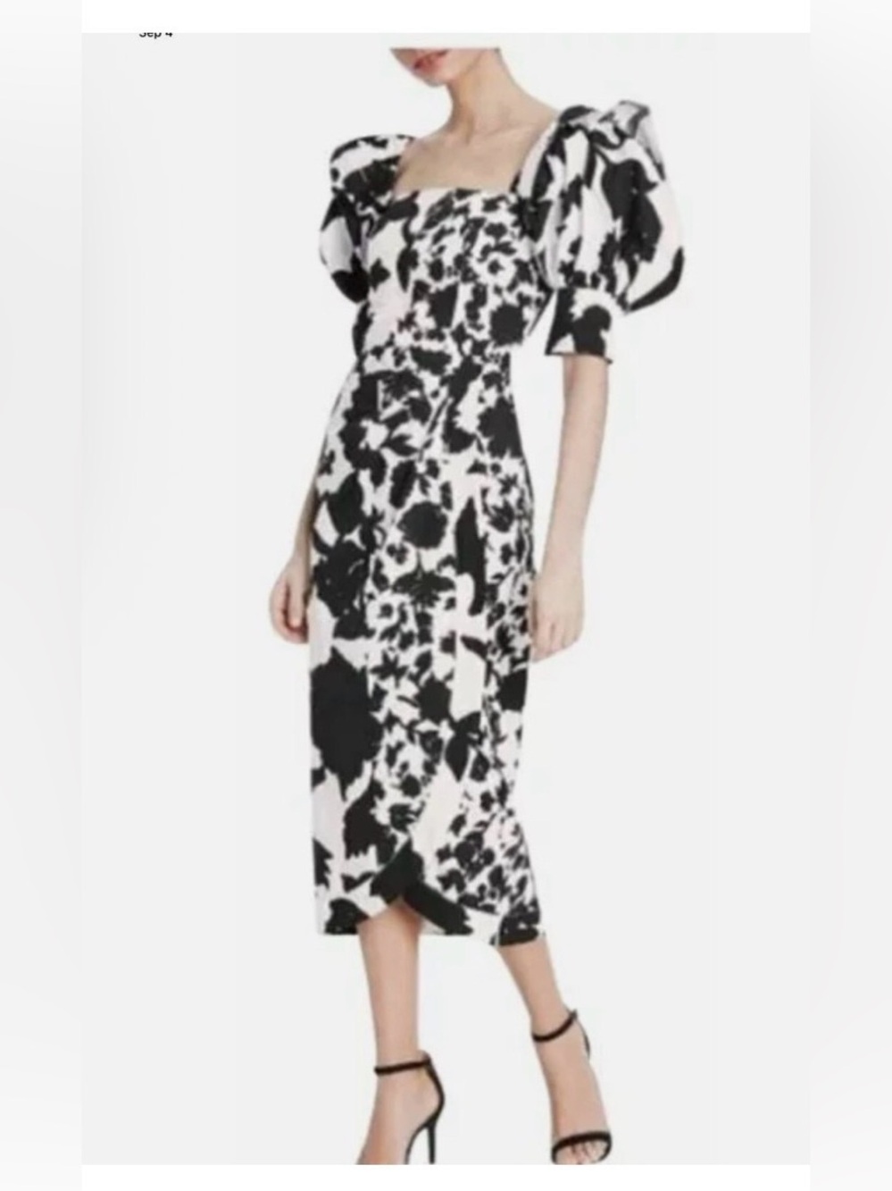 NWT Christopher John Rogers X Target Black White Floral Puff Sleeve Faux Wrap 0